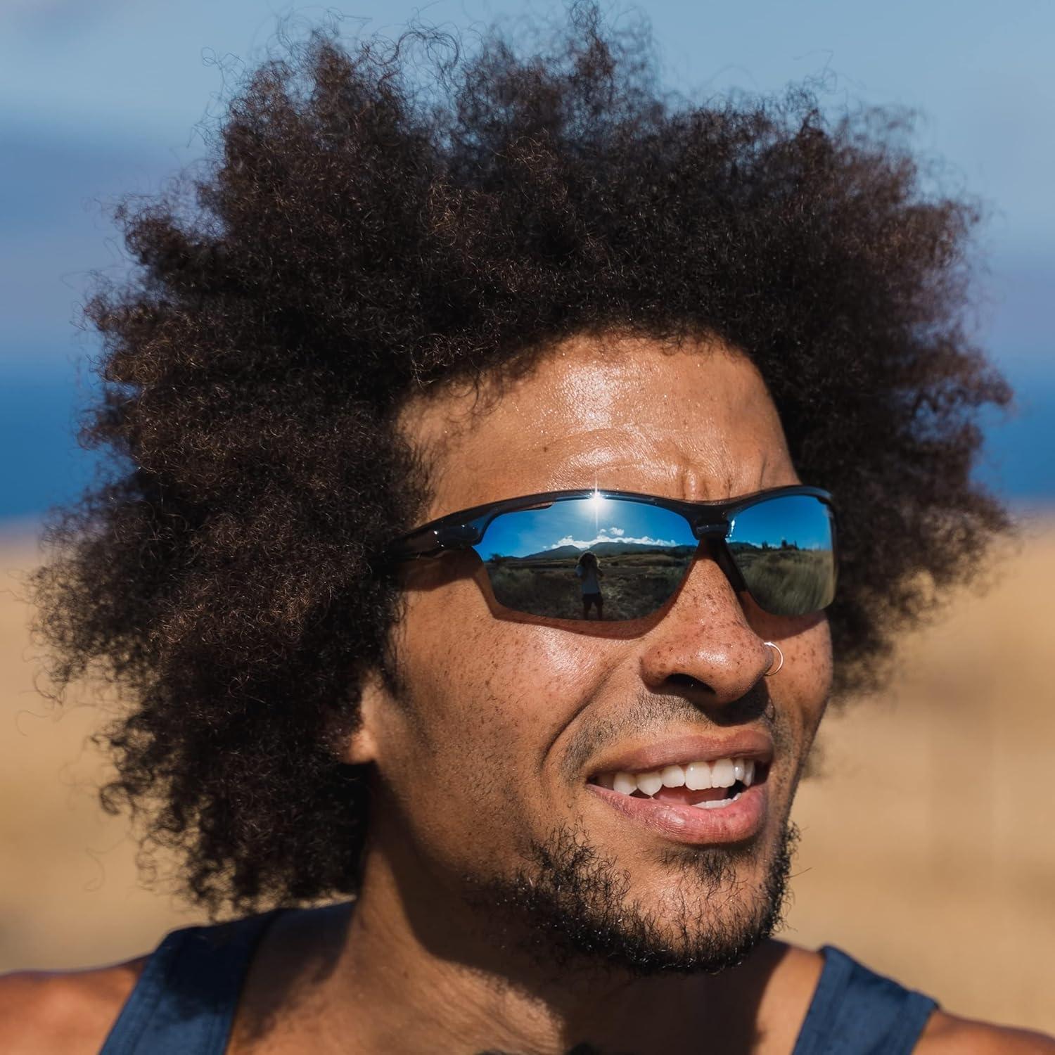 imageIntense Sport Sunglasses Men ampamp Women Ideal For Golf Pickleball Running ampamp Tennis Vented Lenses Prevent FoggingCrystal Smoke WSmoke Lens Bright Blue Mirror