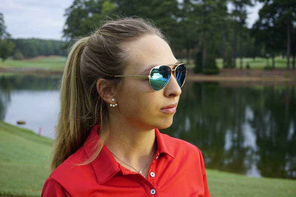 imageShwae Tangle Free Aviator Sunglasses For Men ampamp Women Ideal For Flying Golf Hiking Running and Great Lifestyle LookGold Smoke Bright Blue Lens