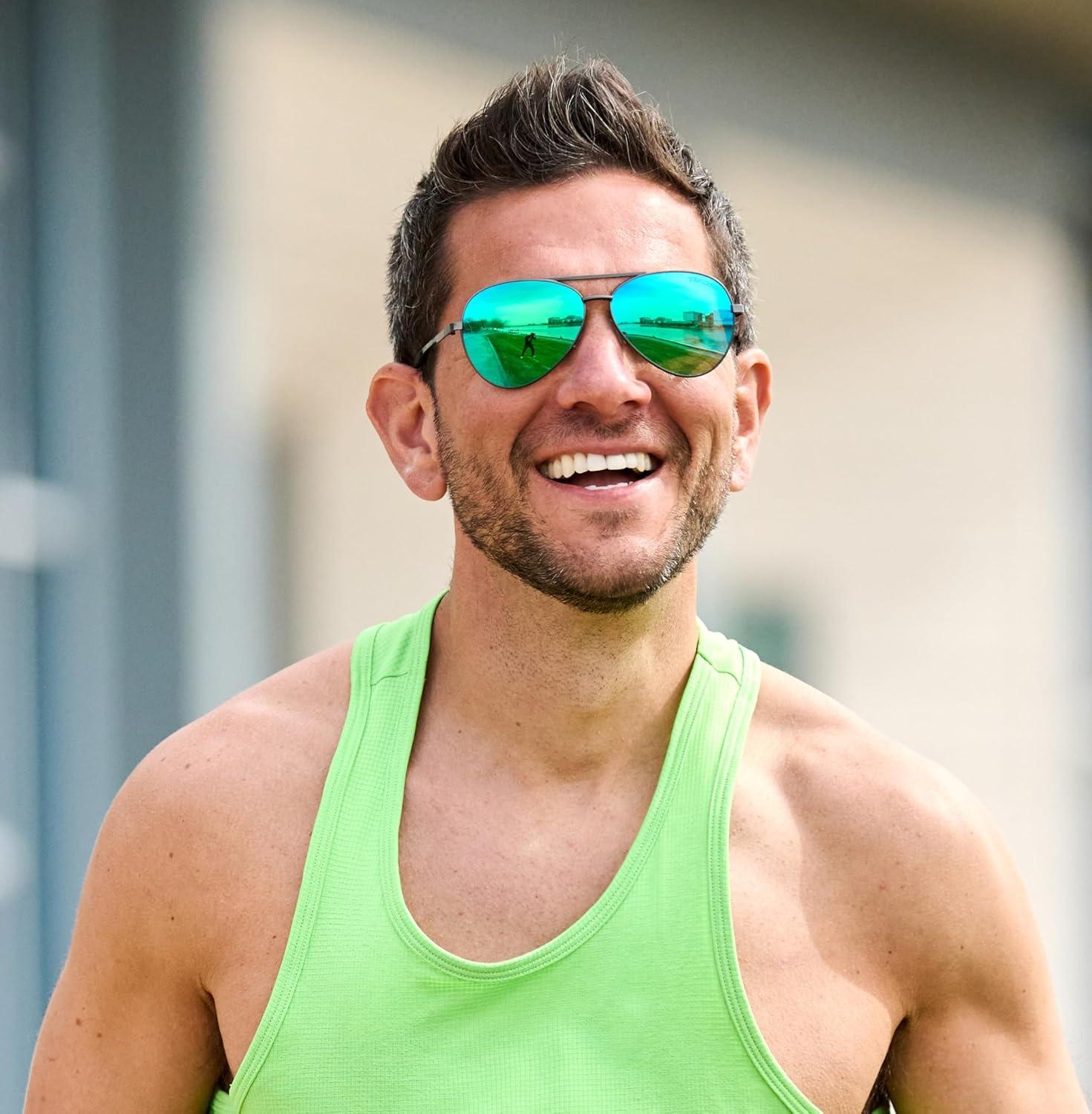 imageShwae Tangle Free Aviator Sunglasses For Men ampamp Women Ideal For Flying Golf Hiking Running and Great Lifestyle LookGraphite Smoke Green Lens