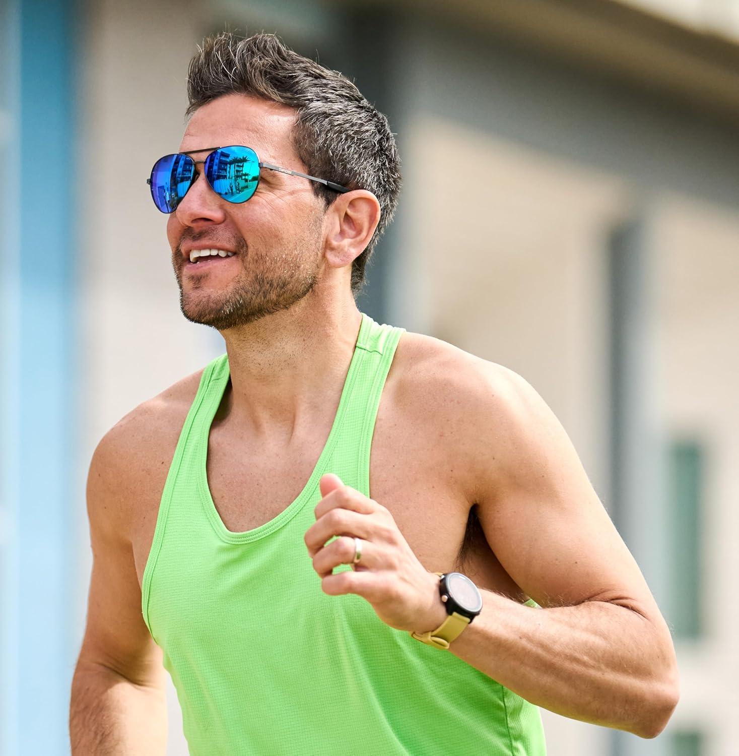 imageShwae Tangle Free Aviator Sunglasses For Men ampamp Women Ideal For Flying Golf Hiking Running and Great Lifestyle LookGraphite Smoke Green Lens