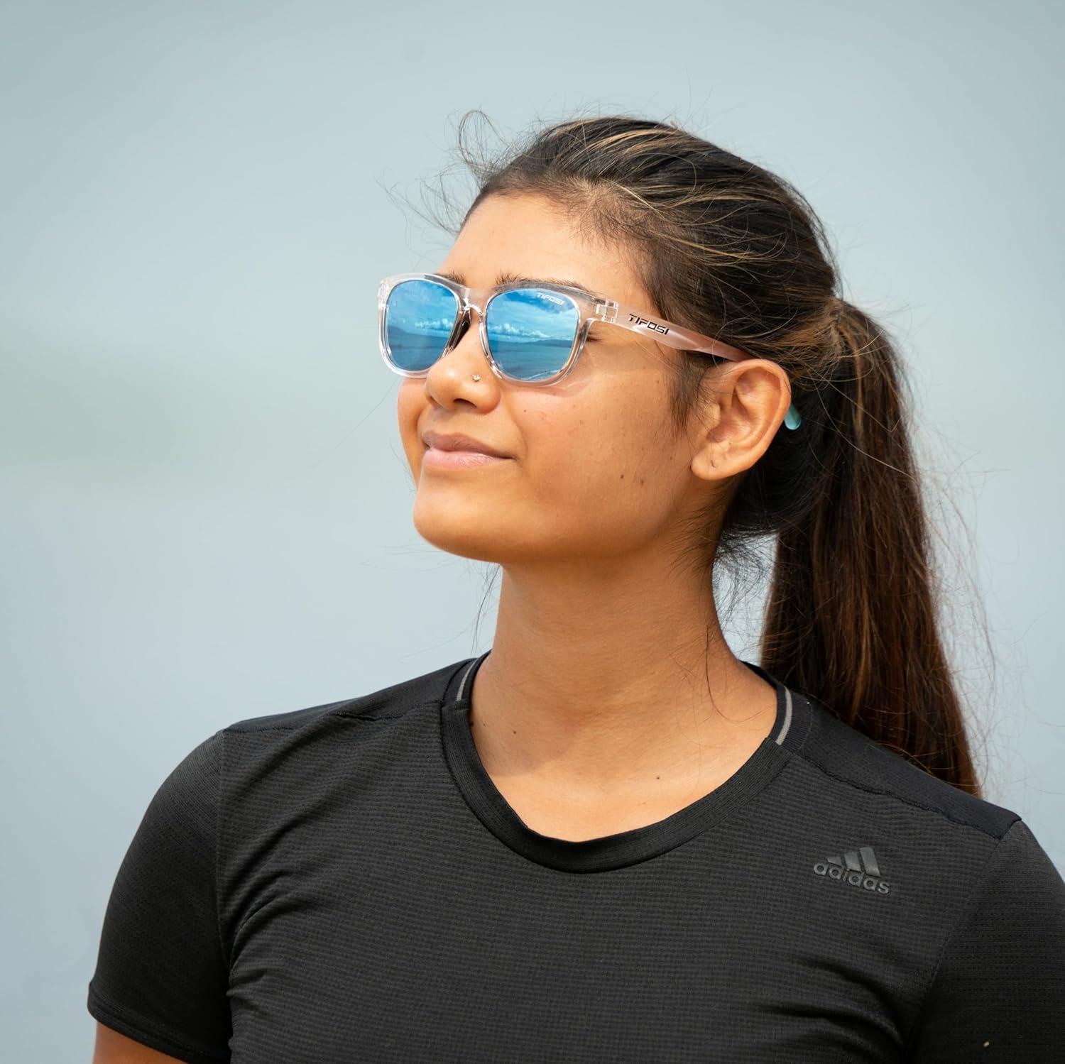 imageSwank Sport Sunglasses Tangle Free Ideal For Cycling Golf Hiking Pickleball Running and Great Lifestyle LookAvant ClearSmoke Bright Blue Mirror