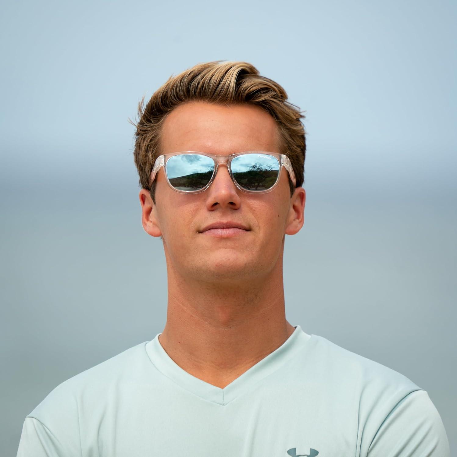 imageSwank Sport Sunglasses Tangle Free Ideal For Cycling Golf Hiking Pickleball Running and Great Lifestyle LookAvant ClearSmoke Bright Blue Mirror