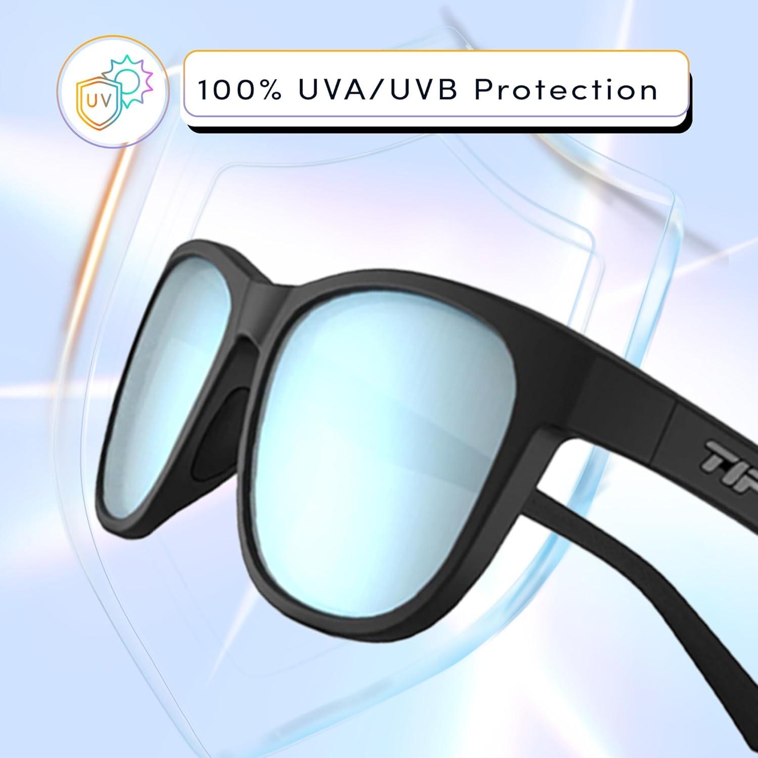 imageSwank Sport Sunglasses Tangle Free Ideal For Cycling Golf Hiking Pickleball Running and Great Lifestyle LookSatin BlackSmoke Lens Bright Blue Mirror