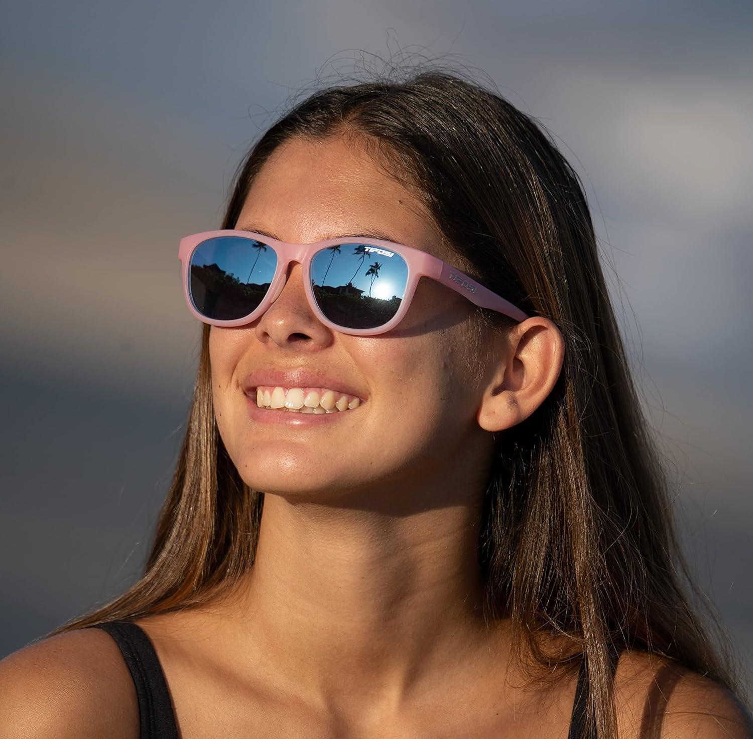 imageSwank Sport Sunglasses Tangle Free Ideal For Cycling Golf Hiking Pickleball Running and Great Lifestyle LookSatin Crystal BlushSmoke Lens Bright Blue Mirror