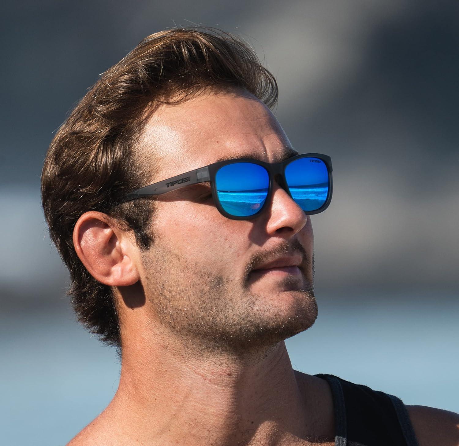 imageSwank XL Mens ampamp Womens Sunglasses For Cycling Fishing Golf Hiking Pickleball Running Tennis ampamp Trendy Lifestyle LookSatin VaporSmoke With Sky Blue Mirror Polarized