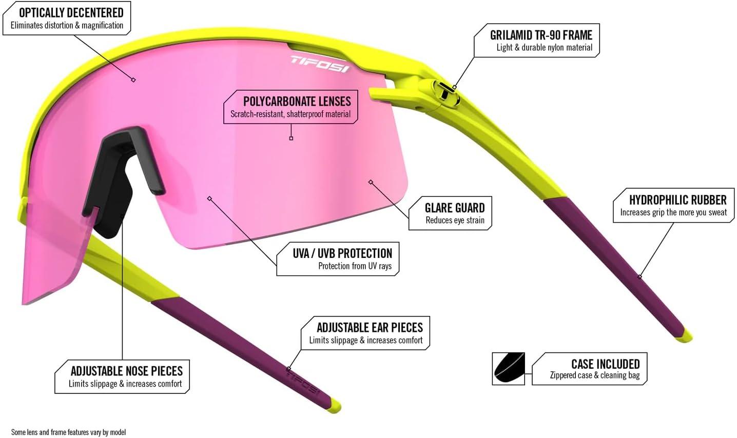 imageTifosi Moab Lite Cycling Sunglasses Ideal For Cycling Running Baseball ampamp Pickleball Shatterproof Polycarbonate LensSpeed Yellow Clarion Sunset Pink Ac Red Clear