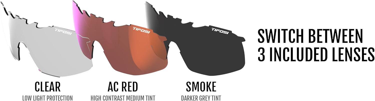imageTifosi Optics Sledge Lite Sunglasses Ideal For Cycling Road Gravel MTB Baseball ampamp SoftballMatte White SmokeAc RedClear Lenses