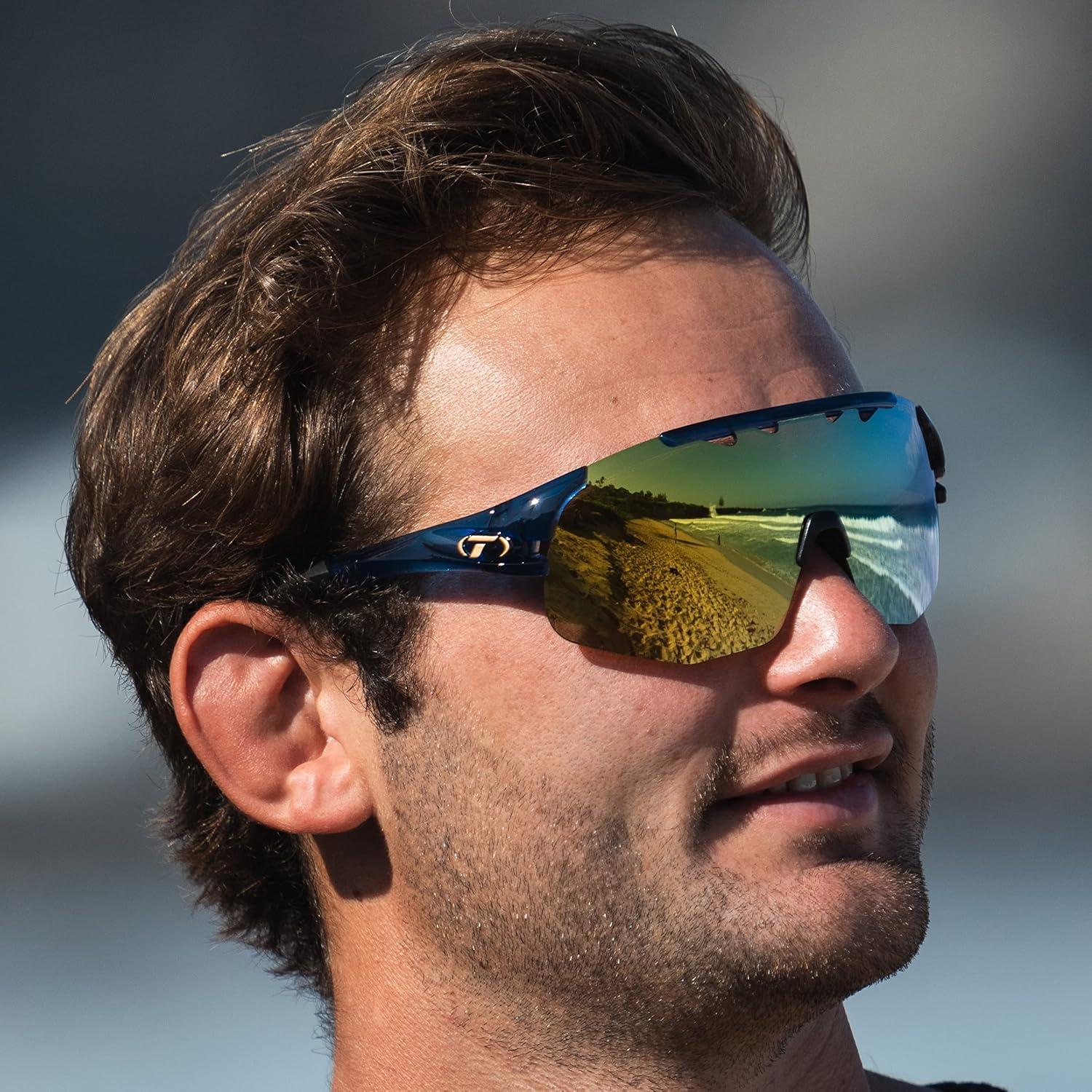 imageTifosi Optics Sledge Lite Sunglasses Ideal For Cycling Road Gravel MTB Baseball ampamp SoftballMidnight Navy Clarion YellowAc RedClear