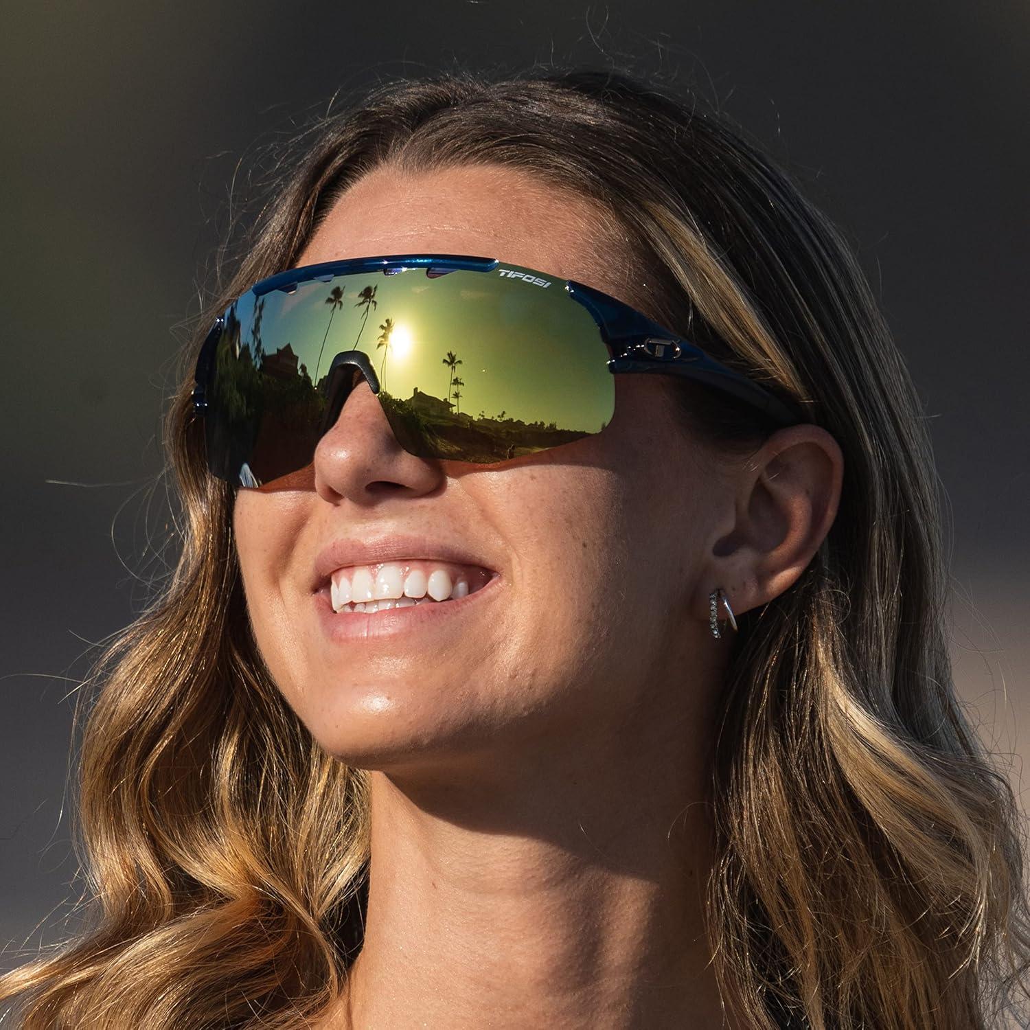 imageTifosi Optics Sledge Lite Sunglasses Ideal For Cycling Road Gravel MTB Baseball ampamp SoftballMidnight Navy Clarion YellowAc RedClear