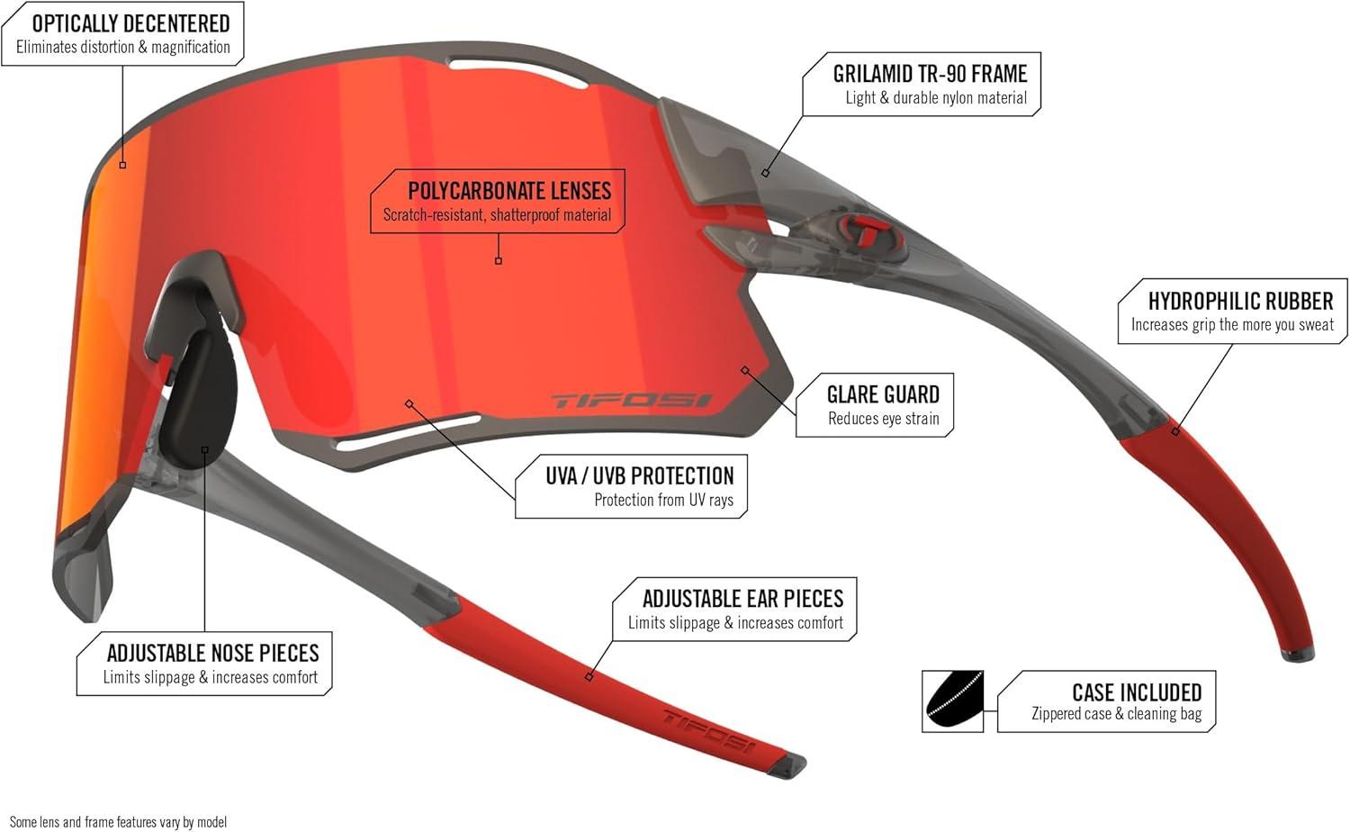 imageTifosi Rail Race Cycling Sunglasses Men ampamp Women Interchange Lens Options Ideal For Cycling Road Gravel MTB ampamp BaseballSatin Vapor Clarion RedClear