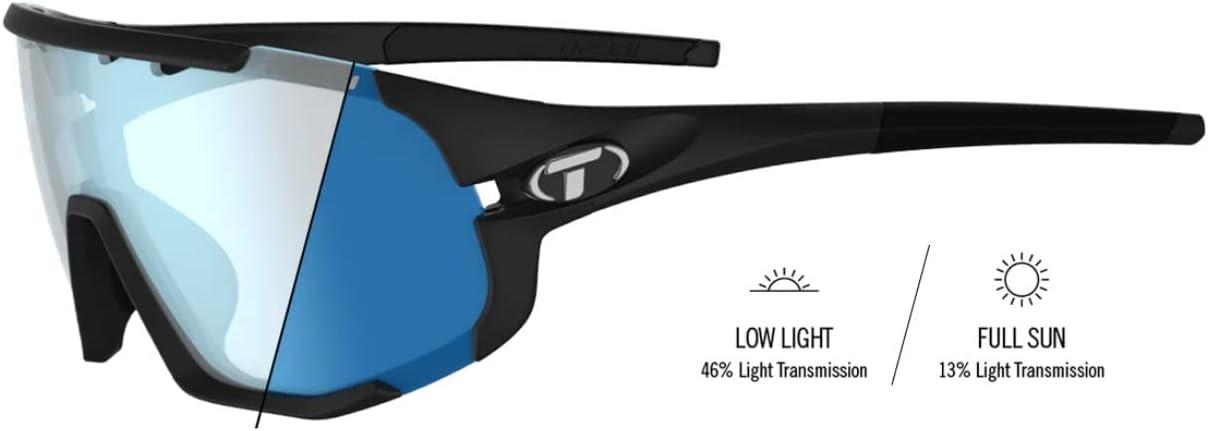 imageTifosi Sledge Cycling Sunglasses Unisex wInterchange ampamp Photochromic Lens OptionsFor Road Gravel MTB ampamp BaseballMatte Black Clarion Blue Fototec Lens