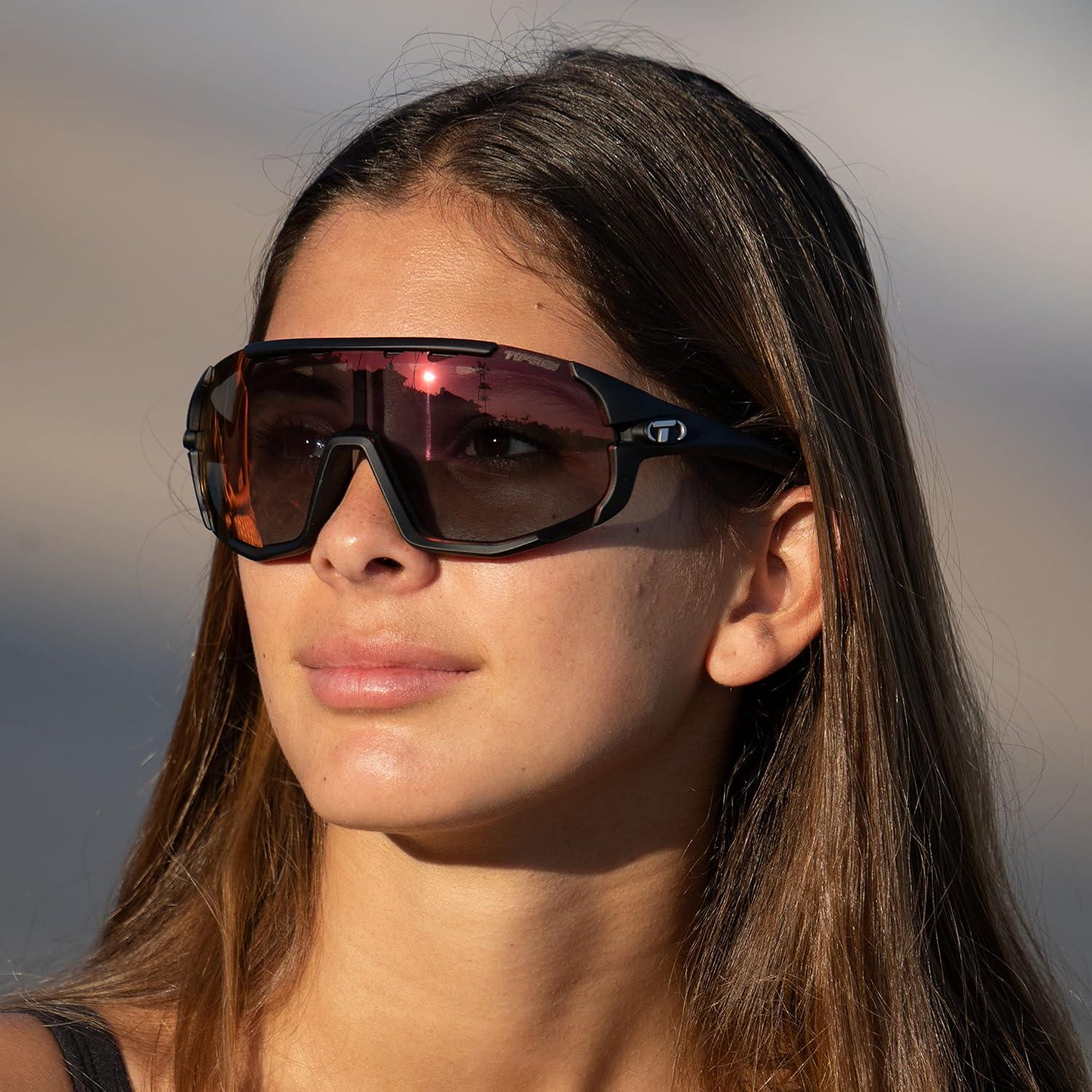 imageTifosi Sledge Cycling Sunglasses Unisex wInterchange ampamp Photochromic Lens OptionsFor Road Gravel MTB ampamp BaseballMatte Black Clarion Red Fototec Lens