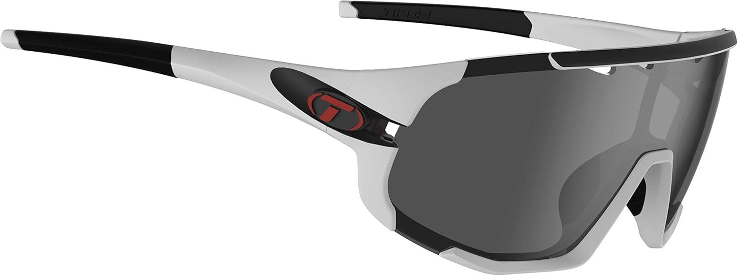 imageTifosi Sledge Cycling Sunglasses Unisex wInterchange ampamp Photochromic Lens OptionsFor Road Gravel MTB ampamp BaseballMatte White SmokeAc RedClear Lenses