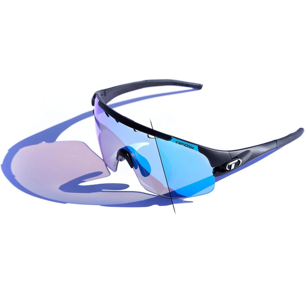 imageTifosi Optics Sledge Lite Sunglasses  Ideal For Cycling Road Gravel MTB Baseball ampamp SoftballMatte Black Clarion Blue Fototec Lenses