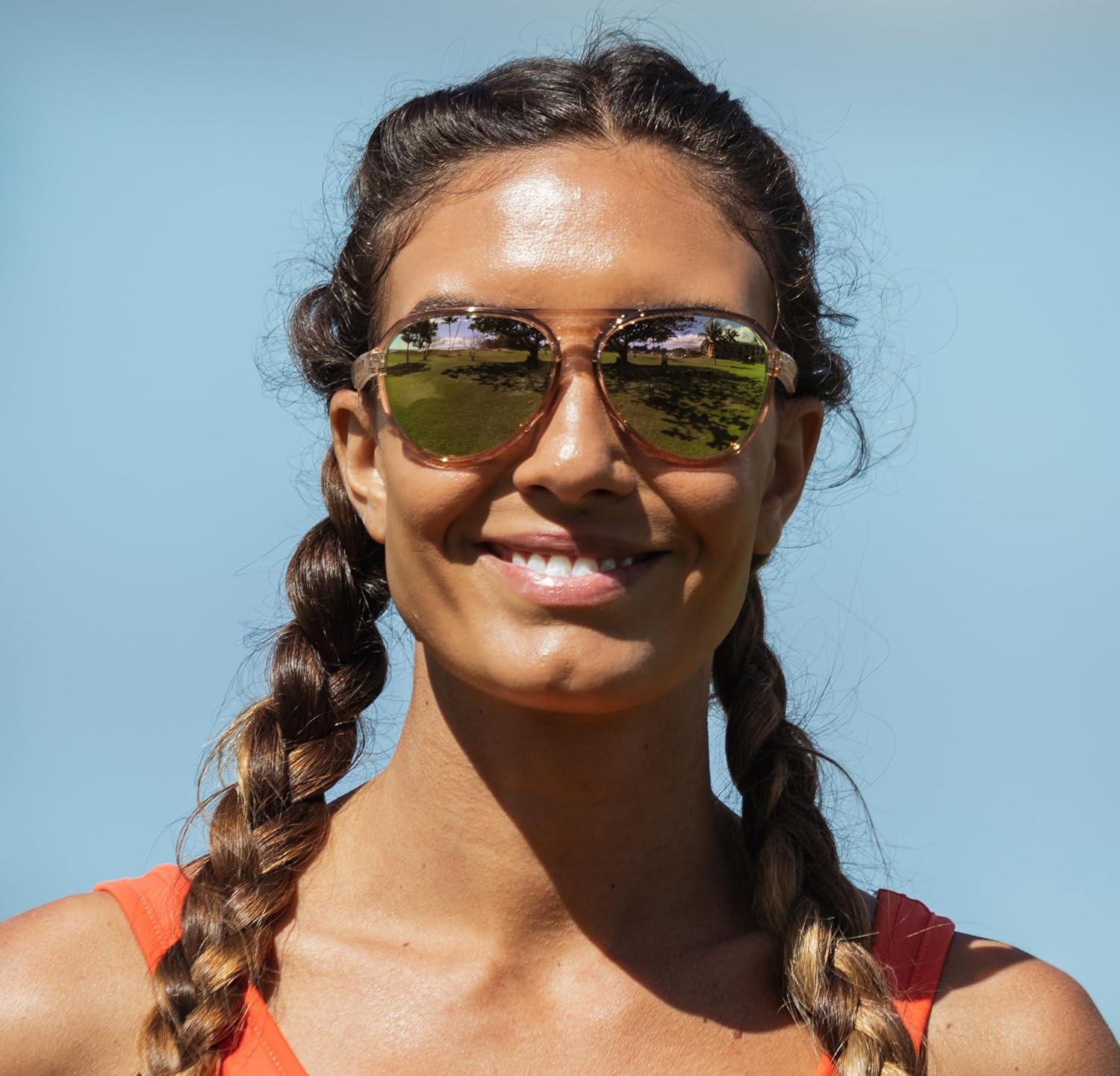 imageSelca Tangle Free Aviator Men ampamp Womens Sunglasses Ideal for Golf Hiking Running Pickleball ampamp Great Lifestyle LookCrystal Brown Pink Mirror