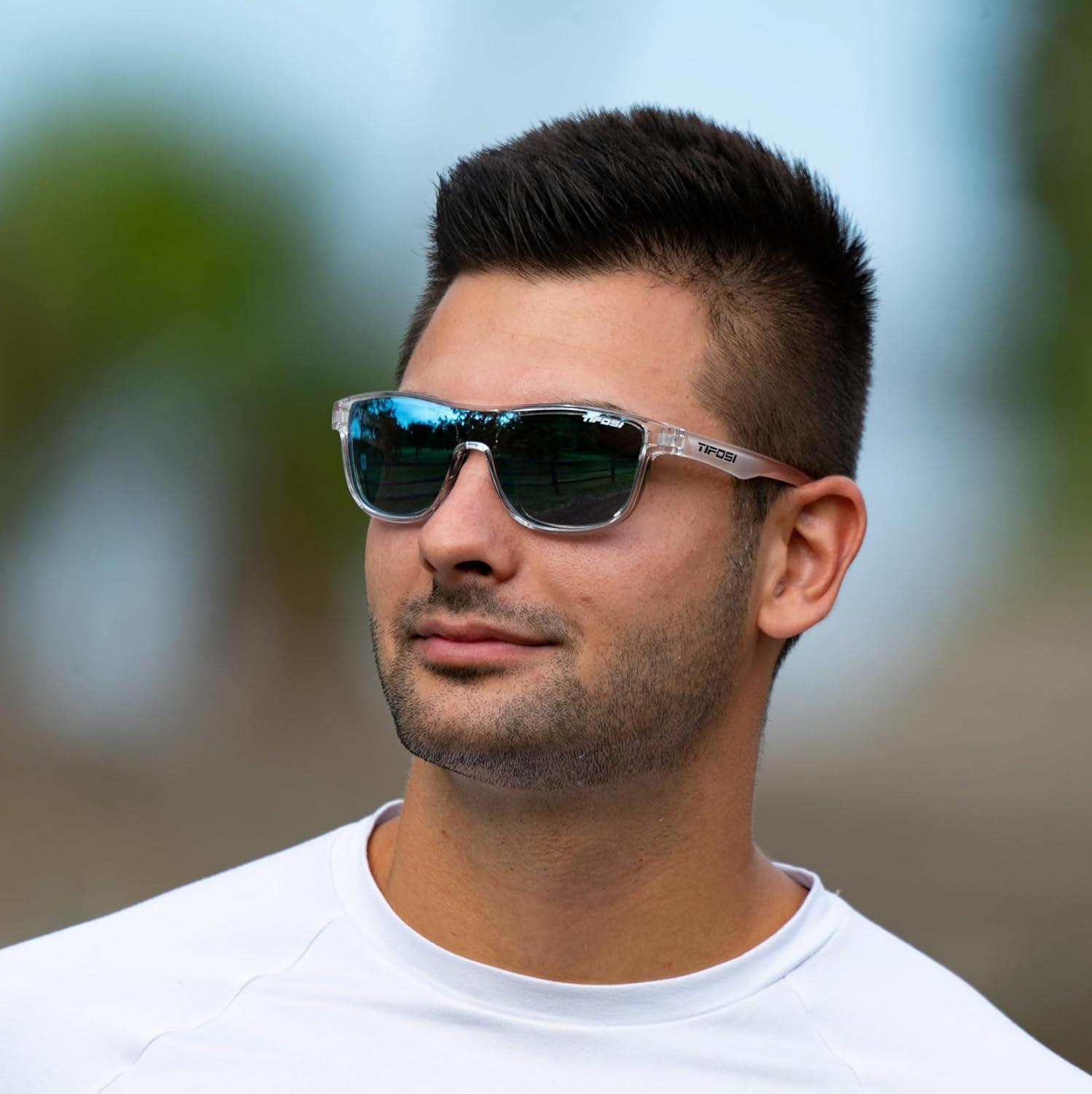 imageSizzle Tangle Free Sport Sunglasses Ideal For Running Cycling Golf Pickleball Tennis and Trendy Lifestyle LookAvant Clear Smoke Bright Blue Mirror Lens