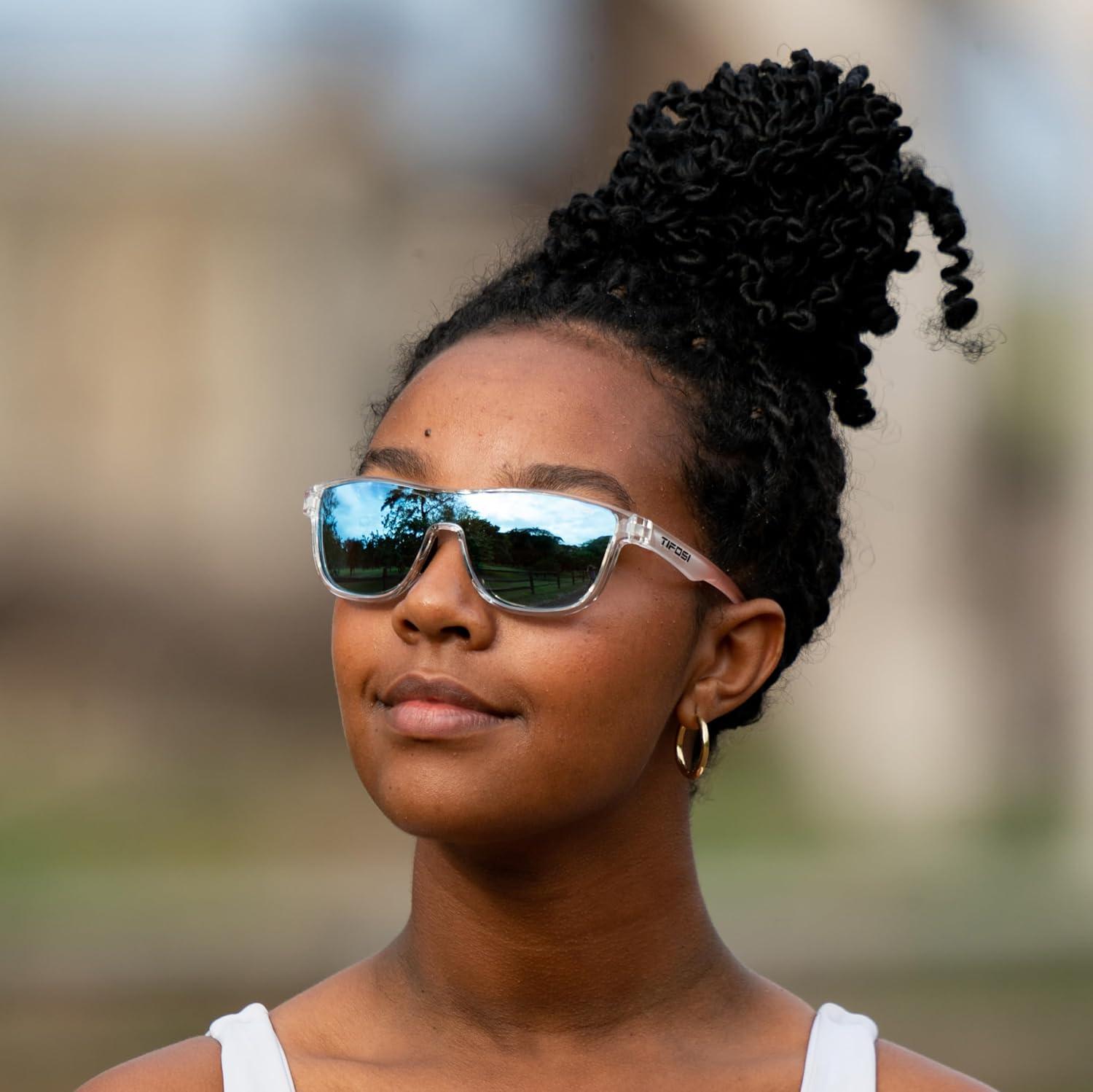 imageSizzle Tangle Free Sport Sunglasses Ideal For Running Cycling Golf Pickleball Tennis and Trendy Lifestyle LookAvant Clear Smoke Bright Blue Mirror Lens