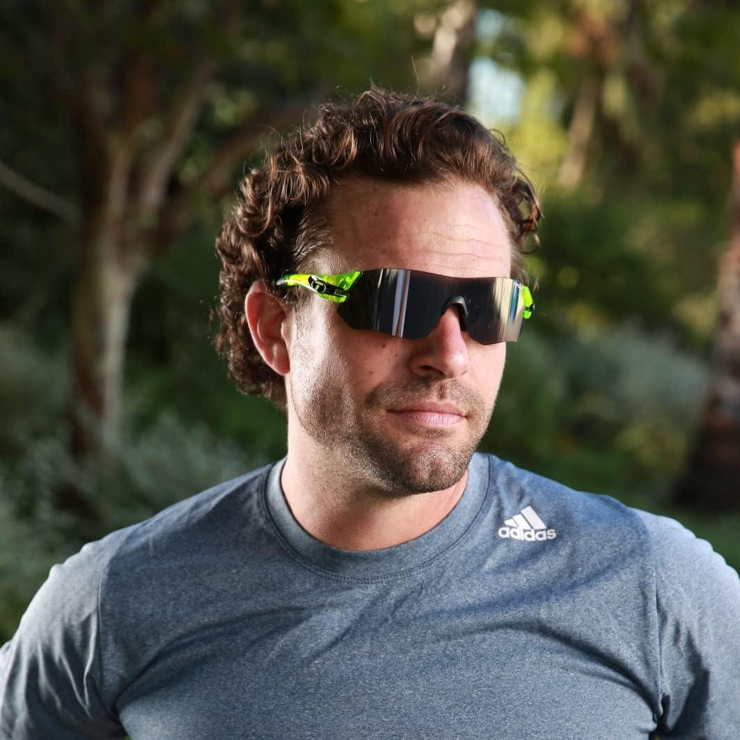 imageTifosi Tsali Sport Sunglasses Ideal For Cycling Hiking RunningCrystal Neon Green SmokeAc RedClear