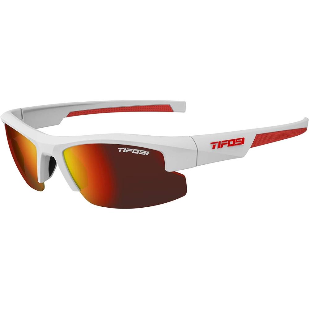 imageShutOut MultiSport Sunglasses  Ideal For Baseball Golf and Great Lifestyle LookMatte White Smoke Red Lens